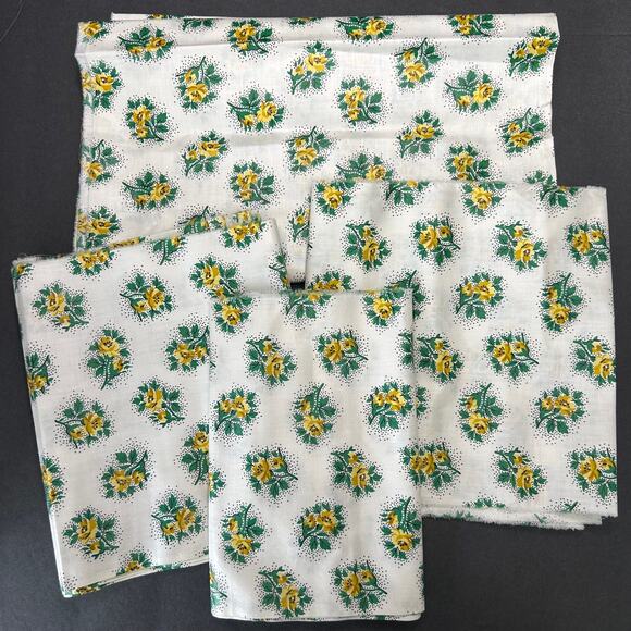 Polished Cotton Fabric Yellow Floral 4 Pieces See Description for Measurements - Picture 1 of 6